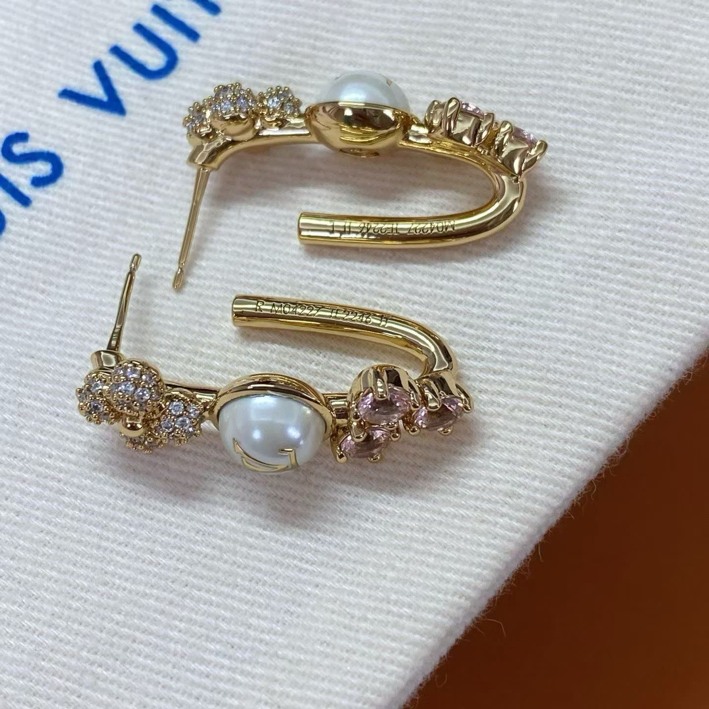 Louis Vuitton Gold Tone Earrings with Crystal Accents